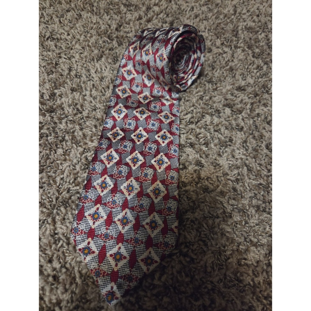 VTG Robert Talbott Seven Fold Silk Tie Rosenblath's Red Blue Geometric Italy